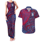 Custom Western Bulldogs Mascot Couples Matching Tank Maxi Dress and Hawaiian Shirt Polynesian Tribal Swirl Dynamic - Bulldog Football