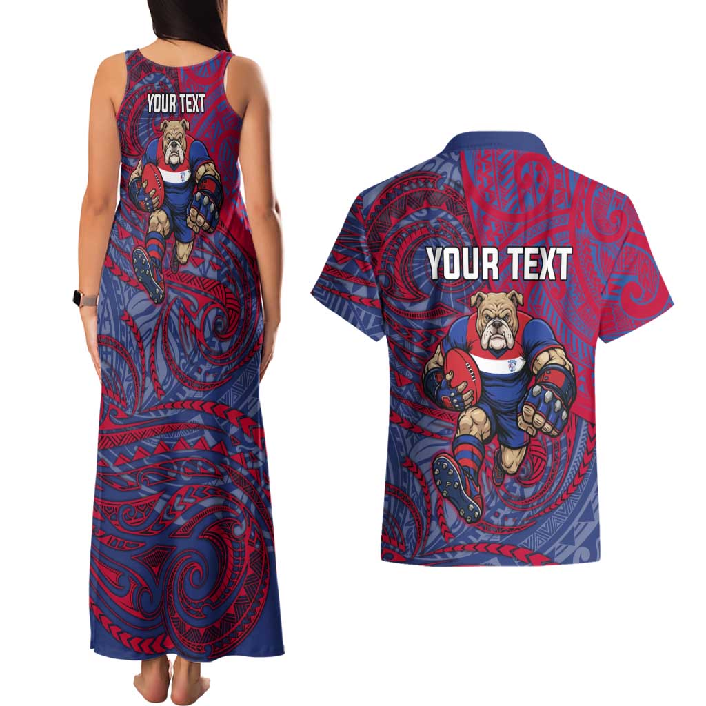 Custom Western Bulldogs Mascot Couples Matching Tank Maxi Dress and Hawaiian Shirt Polynesian Tribal Swirl Dynamic - Bulldog Football