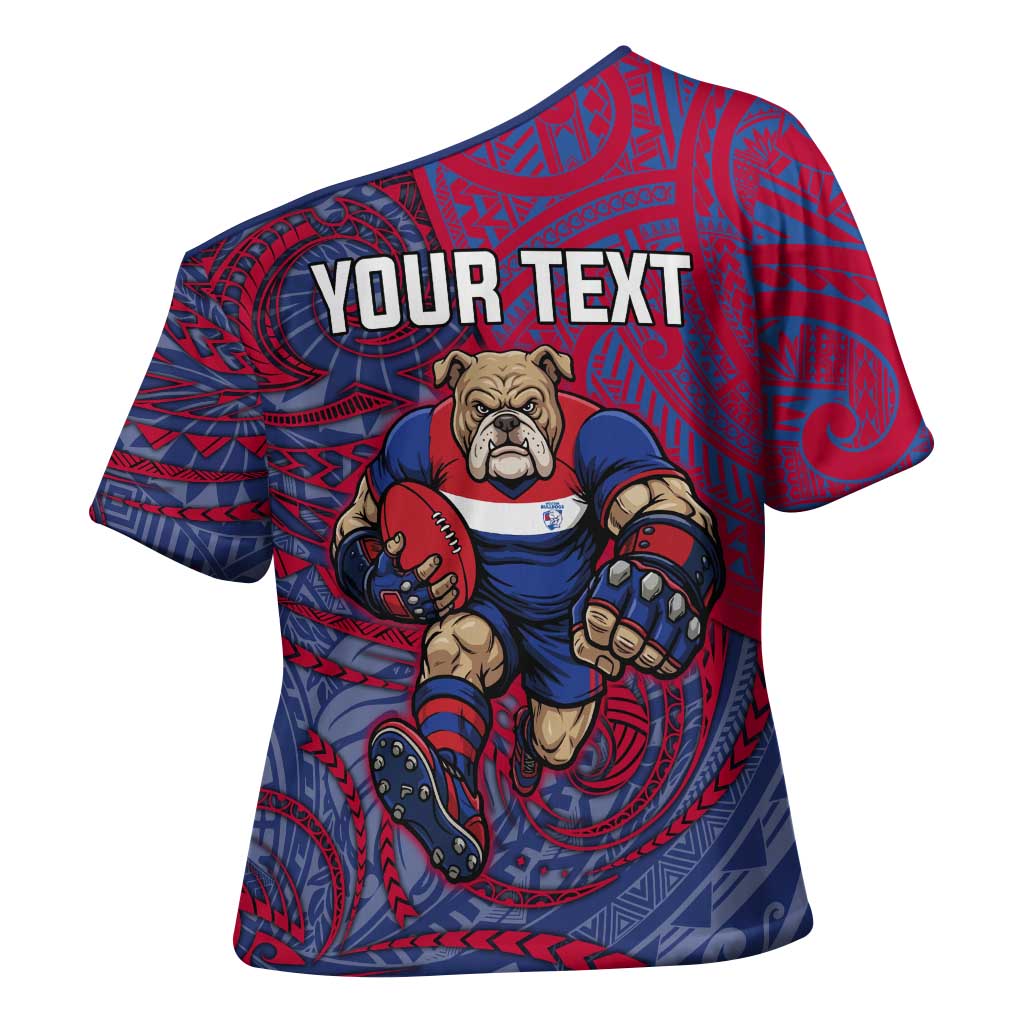 Custom Western Bulldogs Mascot Cross Shoulder Shirt Polynesian Tribal Swirl Dynamic - Bulldog Football