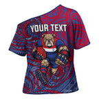 Custom Western Bulldogs Mascot Cross Shoulder Shirt Polynesian Tribal Swirl Dynamic - Bulldog Football