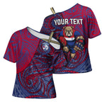 Custom Western Bulldogs Mascot Cross Shoulder Shirt Polynesian Tribal Swirl Dynamic - Bulldog Football