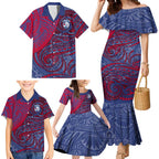 Custom Western Bulldogs Mascot Family Matching Mermaid Dress and Hawaiian Shirt Polynesian Tribal Swirl Dynamic - Bulldog Football