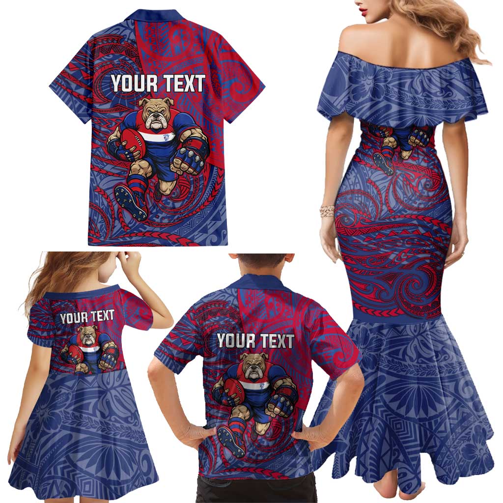 Custom Western Bulldogs Mascot Family Matching Mermaid Dress and Hawaiian Shirt Polynesian Tribal Swirl Dynamic - Bulldog Football