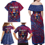 Custom Western Bulldogs Mascot Family Matching Off Shoulder Maxi Dress and Hawaiian Shirt Polynesian Tribal Swirl Dynamic - Bulldog Football