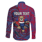 Custom Western Bulldogs Mascot Family Matching Off Shoulder Maxi Dress and Hawaiian Shirt Polynesian Tribal Swirl Dynamic - Bulldog Football