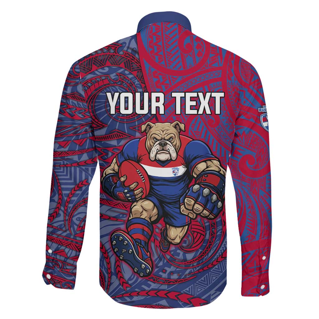 Custom Western Bulldogs Mascot Family Matching Off Shoulder Short Dress and Hawaiian Shirt Polynesian Tribal Swirl Dynamic - Bulldog Football