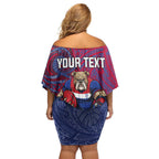 Custom Western Bulldogs Mascot Family Matching Off Shoulder Short Dress and Hawaiian Shirt Polynesian Tribal Swirl Dynamic - Bulldog Football