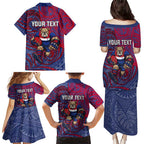 Custom Western Bulldogs Mascot Family Matching Puletasi and Hawaiian Shirt Polynesian Tribal Swirl Dynamic - Bulldog Football