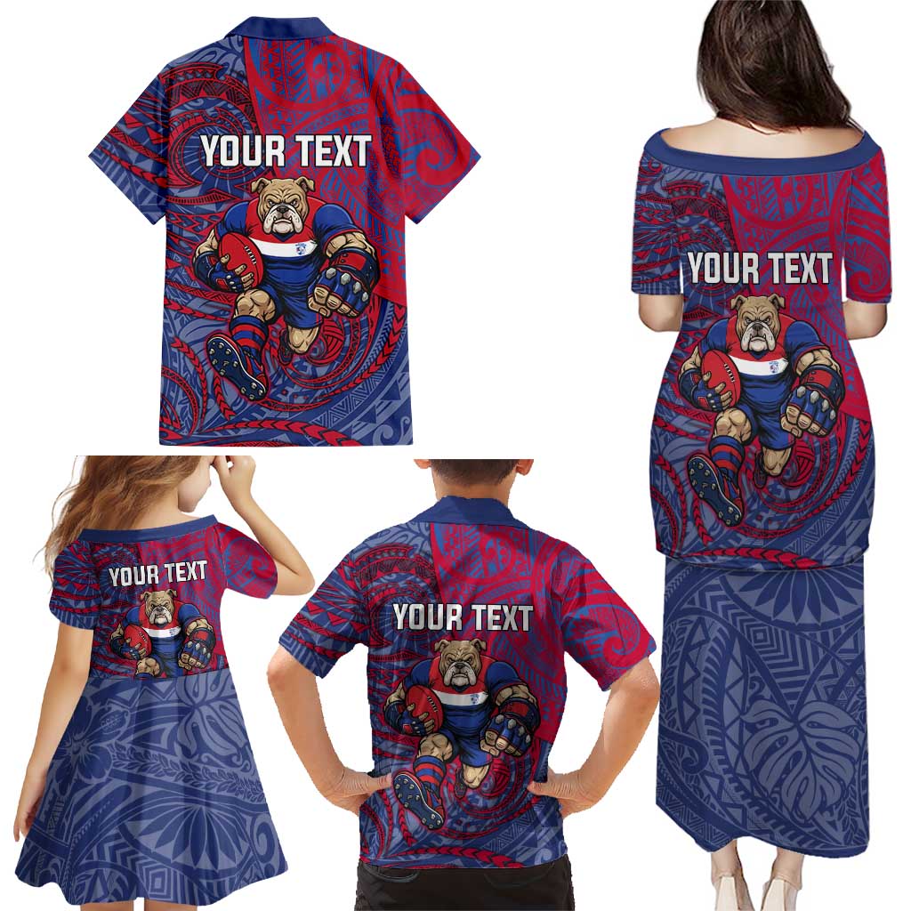 Custom Western Bulldogs Mascot Family Matching Puletasi and Hawaiian Shirt Polynesian Tribal Swirl Dynamic - Bulldog Football