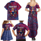 Custom Western Bulldogs Mascot Family Matching Summer Maxi Dress and Hawaiian Shirt Polynesian Tribal Swirl Dynamic - Bulldog Football