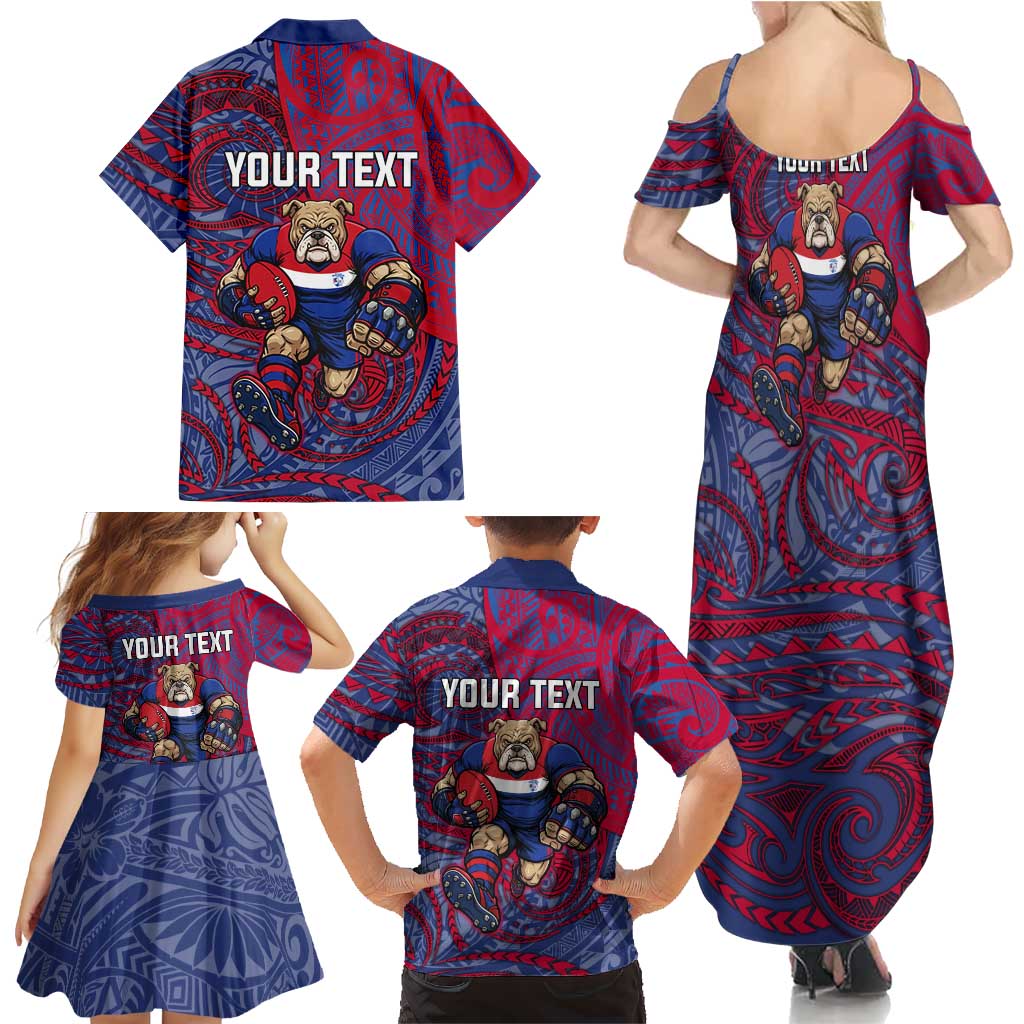 Custom Western Bulldogs Mascot Family Matching Summer Maxi Dress and Hawaiian Shirt Polynesian Tribal Swirl Dynamic - Bulldog Football