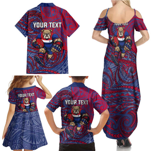 Custom Western Bulldogs Mascot Family Matching Summer Maxi Dress and Hawaiian Shirt Polynesian Tribal Swirl Dynamic - Bulldog Football