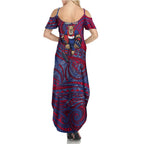 Custom Western Bulldogs Mascot Family Matching Summer Maxi Dress and Hawaiian Shirt Polynesian Tribal Swirl Dynamic - Bulldog Football