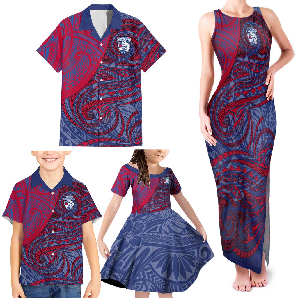Custom Western Bulldogs Mascot Family Matching Tank Maxi Dress and Hawaiian Shirt Polynesian Tribal Swirl Dynamic - Bulldog Football