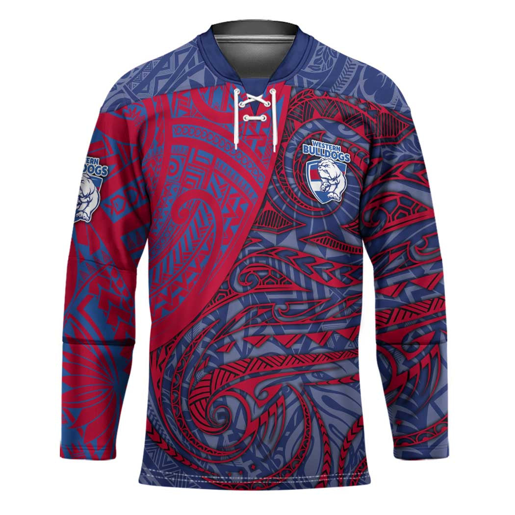 Custom Western Bulldogs Mascot Hockey Jersey Polynesian Tribal Swirl Dynamic - Bulldog Football