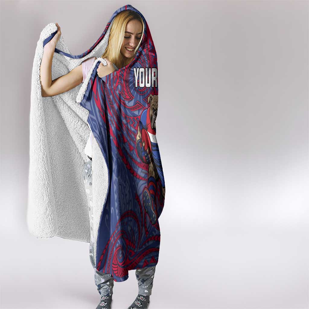 Custom Western Bulldogs Mascot Hooded Blanket Polynesian Tribal Swirl Dynamic - Bulldog Football