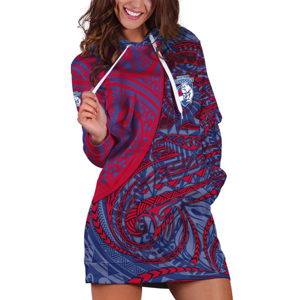 Custom Western Bulldogs Mascot Hoodie Dress Polynesian Tribal Swirl Dynamic - Bulldog Football