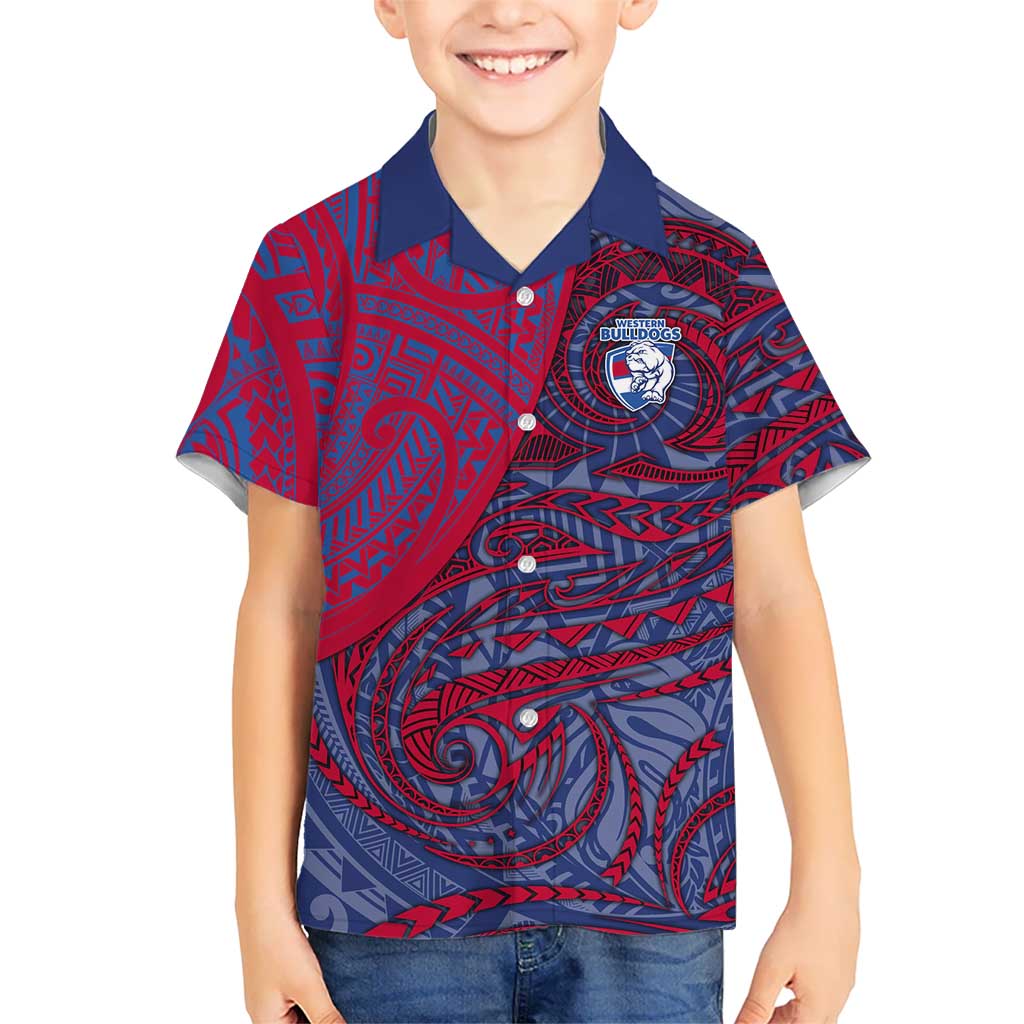 Custom Western Bulldogs Mascot Kid Hawaiian Shirt Polynesian Tribal Swirl Dynamic - Bulldog Football