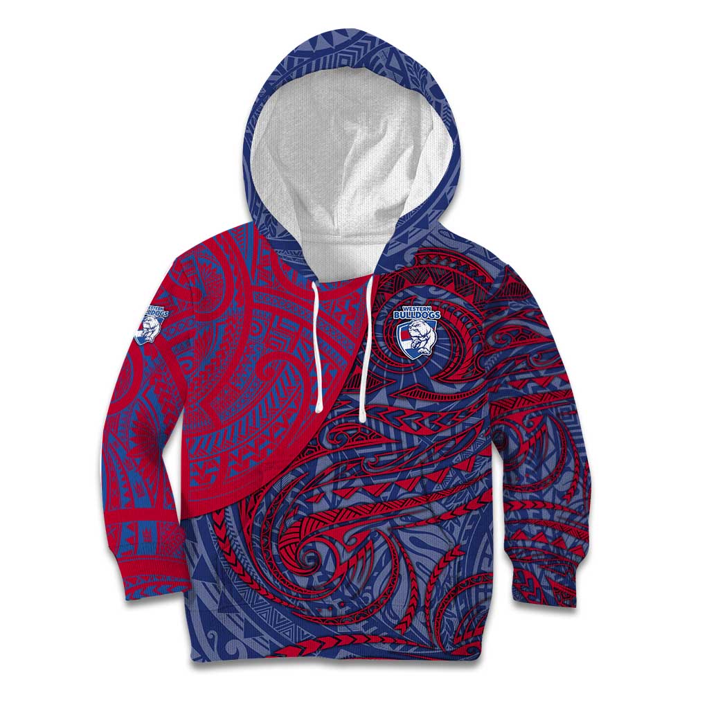Custom Western Bulldogs Mascot Kid Hoodie Polynesian Tribal Swirl Dynamic - Bulldog Football