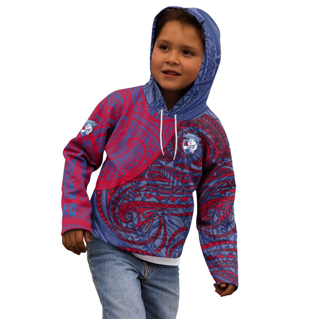 Custom Western Bulldogs Mascot Kid Hoodie Polynesian Tribal Swirl Dynamic - Bulldog Football