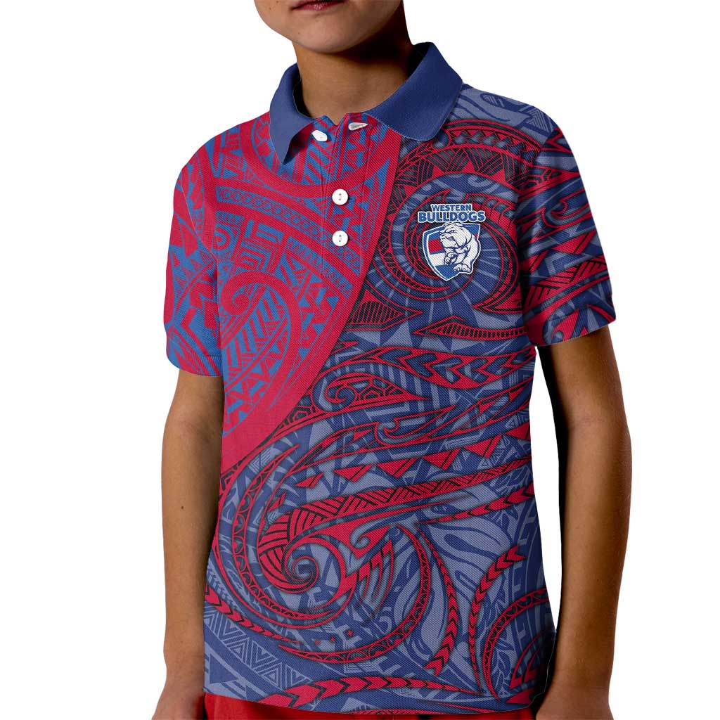 Custom Western Bulldogs Mascot Kid Polo Shirt Polynesian Tribal Swirl Dynamic - Bulldog Football