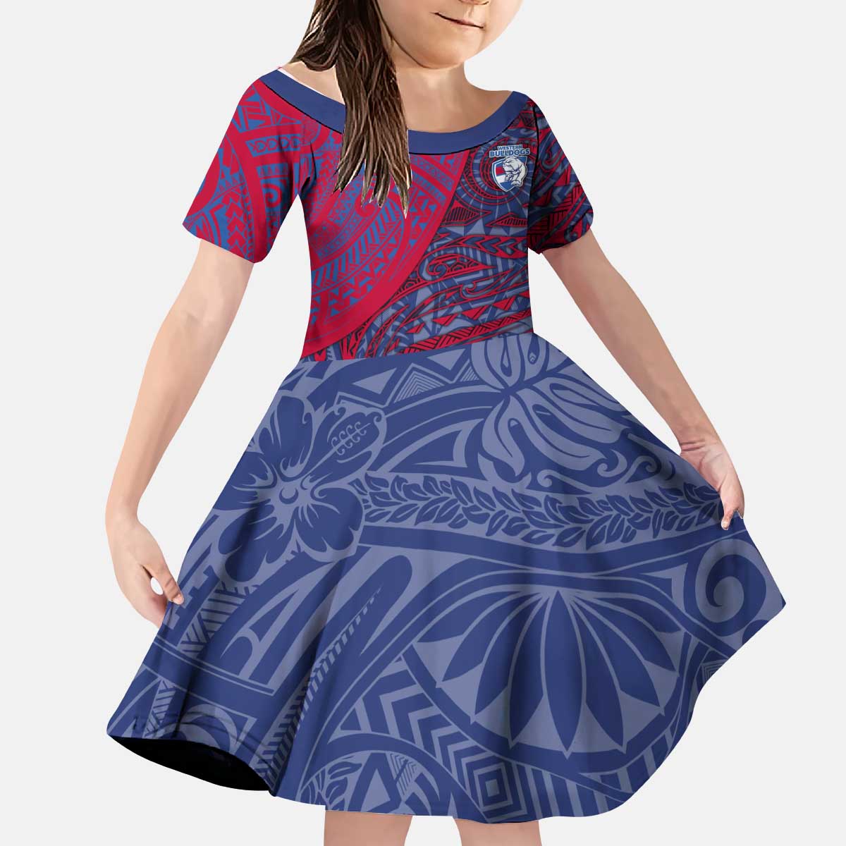 Custom Western Bulldogs Mascot Kid Short Sleeve Dress Polynesian Tribal Swirl Dynamic - Bulldog Football