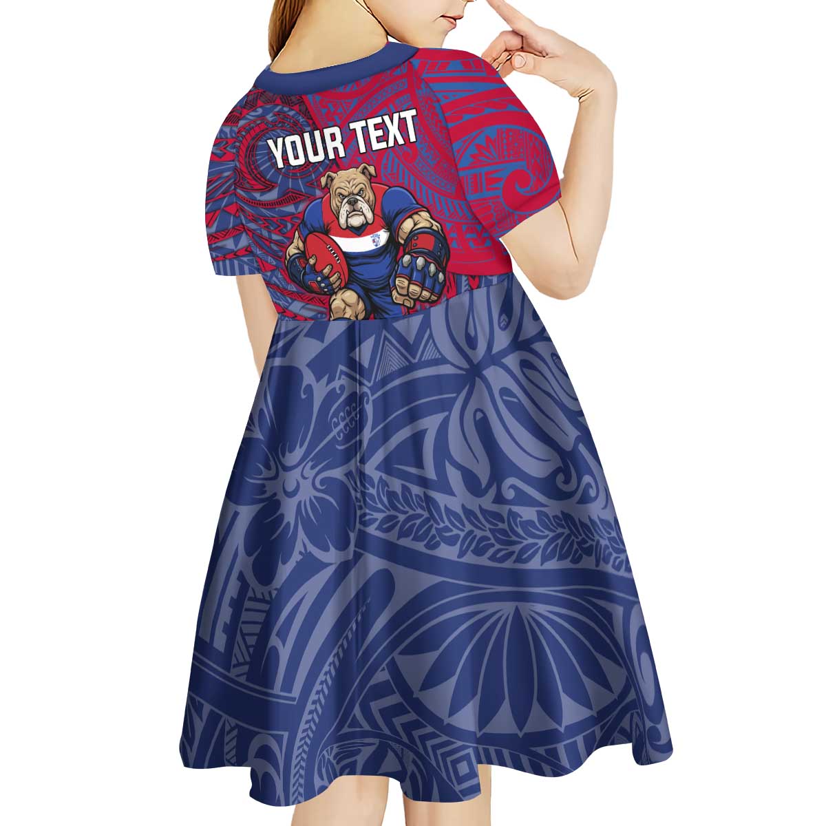 Custom Western Bulldogs Mascot Kid Short Sleeve Dress Polynesian Tribal Swirl Dynamic - Bulldog Football
