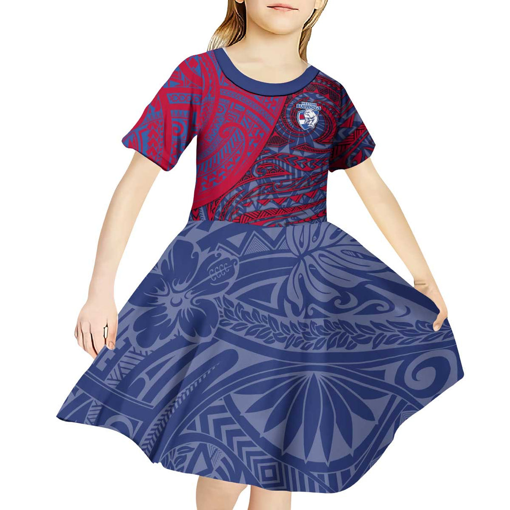 Custom Western Bulldogs Mascot Kid Short Sleeve Dress Polynesian Tribal Swirl Dynamic - Bulldog Football