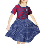 Custom Western Bulldogs Mascot Kid Short Sleeve Dress Polynesian Tribal Swirl Dynamic - Bulldog Football