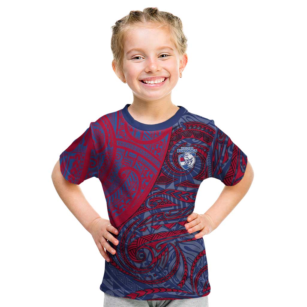 Custom Western Bulldogs Mascot Kid T Shirt Polynesian Tribal Swirl Dynamic - Bulldog Football