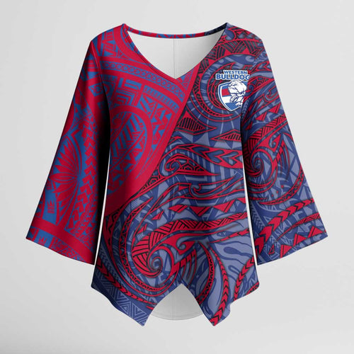 Custom Western Bulldogs Mascot Kimono Sleeve Blouse Polynesian Tribal Swirl Dynamic - Bulldog Football