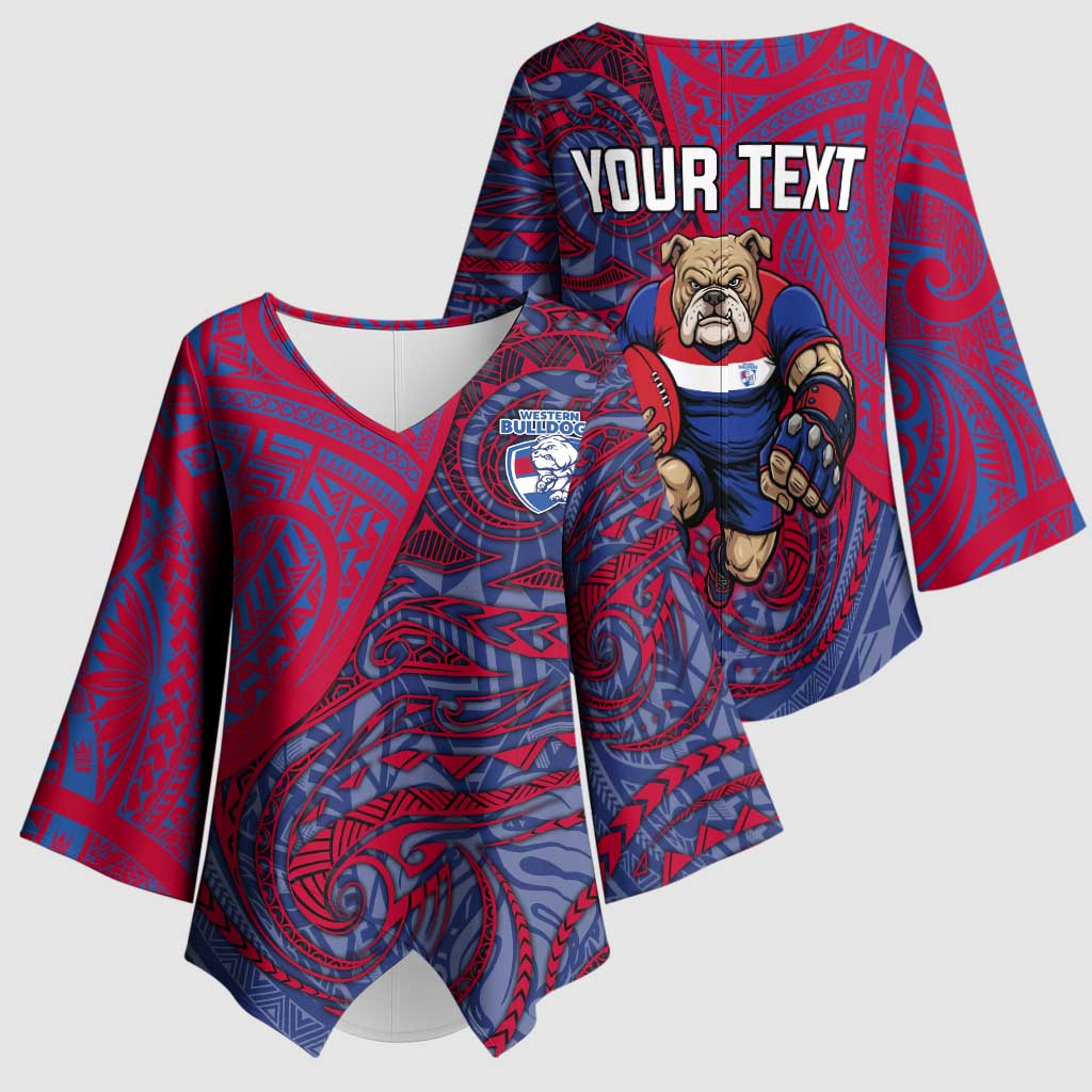 Custom Western Bulldogs Mascot Kimono Sleeve Blouse Polynesian Tribal Swirl Dynamic - Bulldog Football
