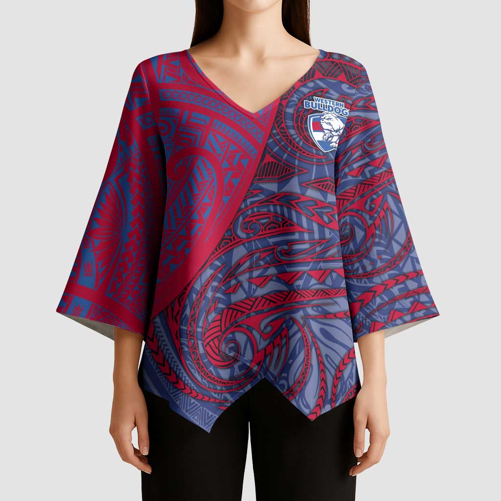Custom Western Bulldogs Mascot Kimono Sleeve Blouse Polynesian Tribal Swirl Dynamic - Bulldog Football