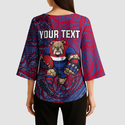 Custom Western Bulldogs Mascot Kimono Sleeve Blouse Polynesian Tribal Swirl Dynamic - Bulldog Football