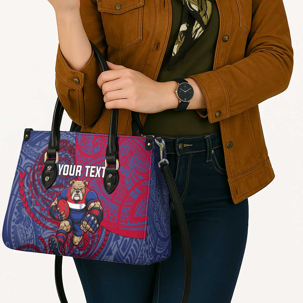 Custom Western Bulldogs Mascot Leather Bag Polynesian Tribal Swirl Dynamic - Bulldog Football