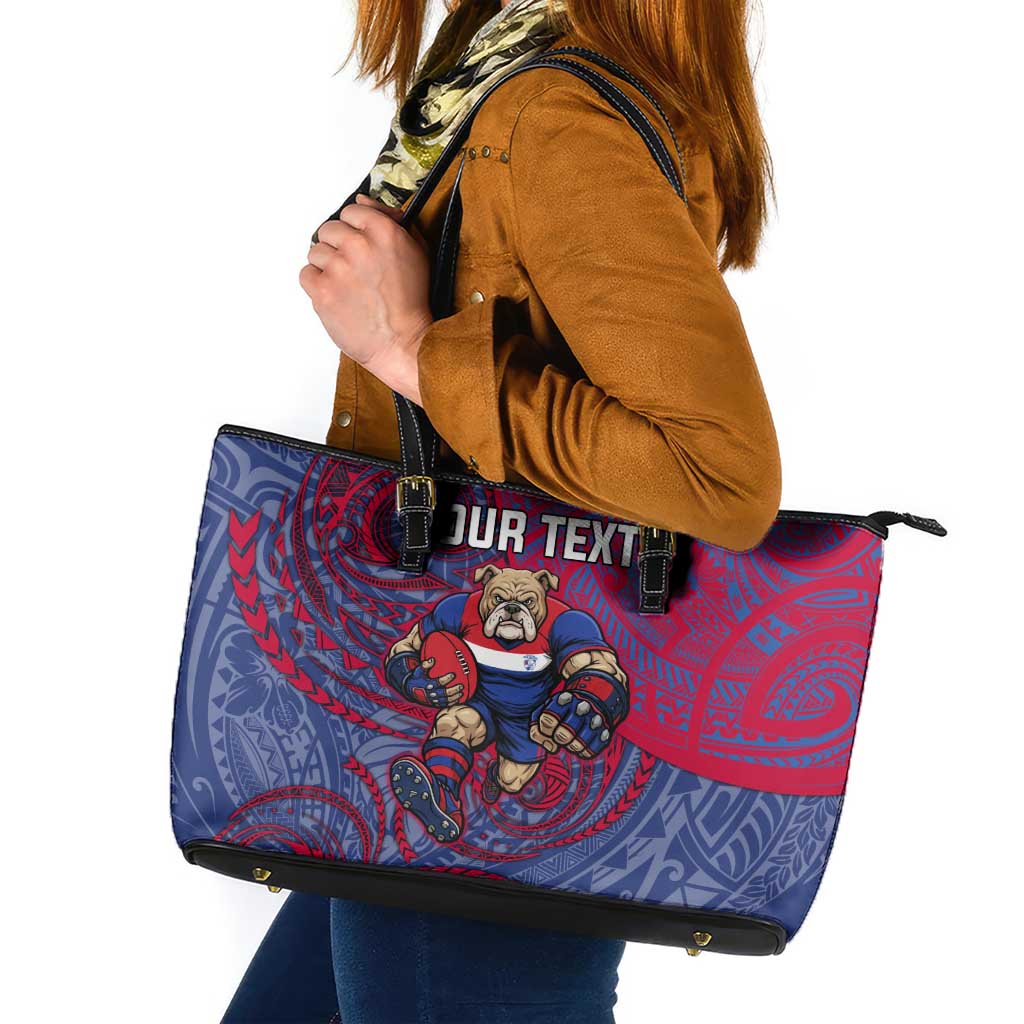 Custom Western Bulldogs Mascot Leather Tote Bag Polynesian Tribal Swirl Dynamic - Bulldog Football