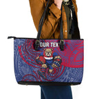 Custom Western Bulldogs Mascot Leather Tote Bag Polynesian Tribal Swirl Dynamic - Bulldog Football