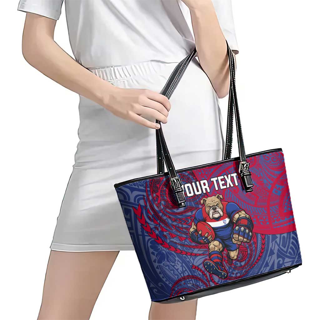 Custom Western Bulldogs Mascot Leather Tote Bag Polynesian Tribal Swirl Dynamic - Bulldog Football