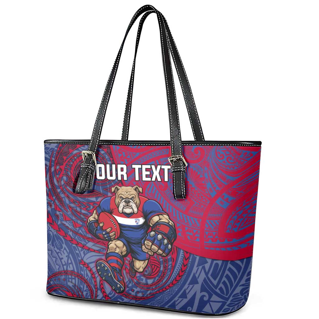 Custom Western Bulldogs Mascot Leather Tote Bag Polynesian Tribal Swirl Dynamic - Bulldog Football