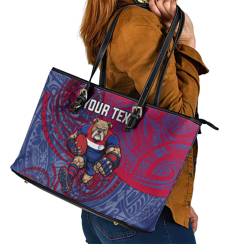 Custom Western Bulldogs Mascot Leather Tote Bag Polynesian Tribal Swirl Dynamic - Bulldog Football