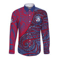 Custom Western Bulldogs Mascot Long Sleeve Button Shirt Polynesian Tribal Swirl Dynamic - Bulldog Football