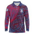 Custom Western Bulldogs Mascot Long Sleeve Polo Shirt Polynesian Tribal Swirl Dynamic - Bulldog Football