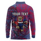 Custom Western Bulldogs Mascot Long Sleeve Polo Shirt Polynesian Tribal Swirl Dynamic - Bulldog Football