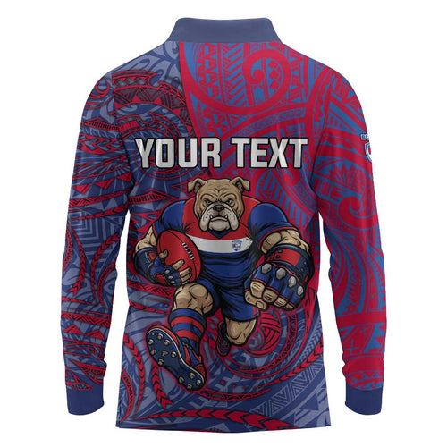 Custom Western Bulldogs Mascot Long Sleeve Polo Shirt Polynesian Tribal Swirl Dynamic - Bulldog Football