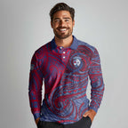 Custom Western Bulldogs Mascot Long Sleeve Polo Shirt Polynesian Tribal Swirl Dynamic - Bulldog Football