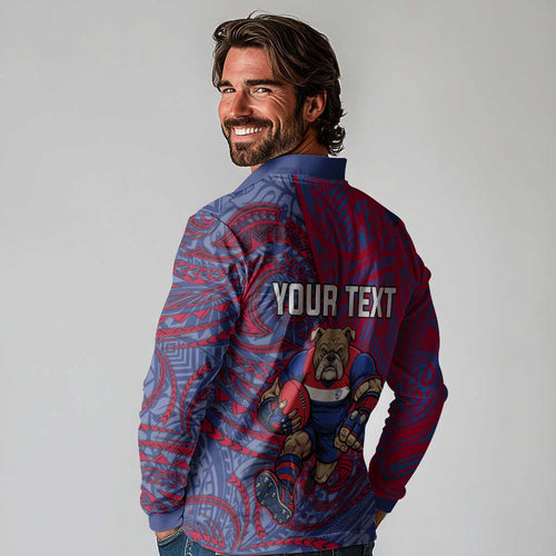 Custom Western Bulldogs Mascot Long Sleeve Polo Shirt Polynesian Tribal Swirl Dynamic - Bulldog Football
