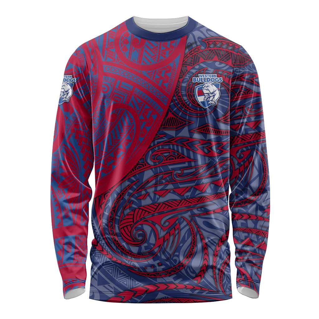 Custom Western Bulldogs Mascot Long Sleeve Shirt Polynesian Tribal Swirl Dynamic - Bulldog Football