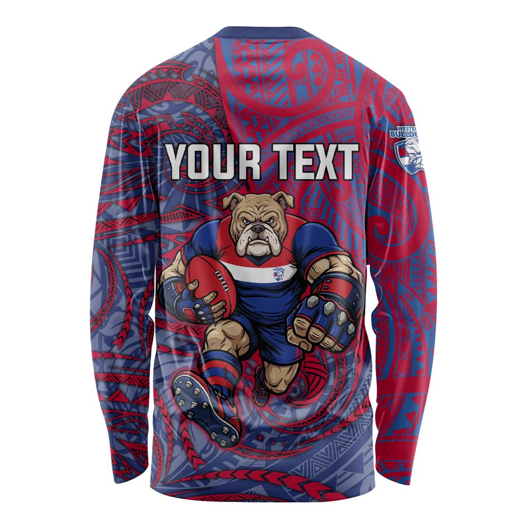 Custom Western Bulldogs Mascot Long Sleeve Shirt Polynesian Tribal Swirl Dynamic - Bulldog Football