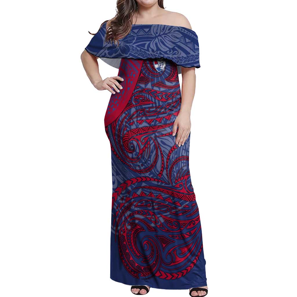Custom Western Bulldogs Mascot Off Shoulder Maxi Dress Polynesian Tribal Swirl Dynamic - Bulldog Football