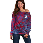 Custom Western Bulldogs Mascot Off Shoulder Sweater Polynesian Tribal Swirl Dynamic - Bulldog Football